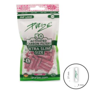 Aktivētās ogles filtri Purize Xtra Slim Pink 50 gab.