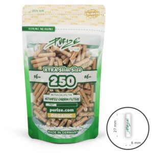 Aktivētās ogles filtri Purize Xtra Slim Organic 250 gab.