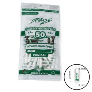 Aktivētās ogles filtri Purize Xtra Slim Conical 50 gab.