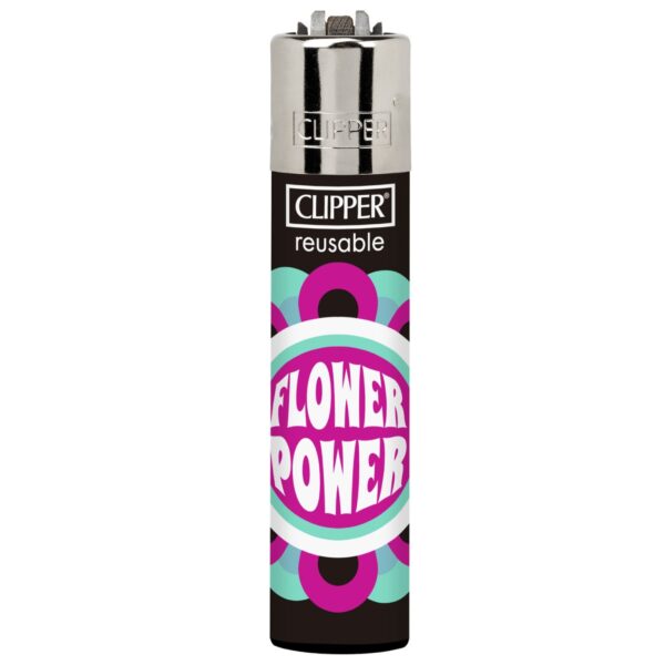 Klasiskās formas Šķiltavas Clipper Flower Power 2 ar krāsainu ziedu grafiku Klasiskās formas Šķiltavas Clipper Flower Power 2 ar krāsainu ziedu grafiku