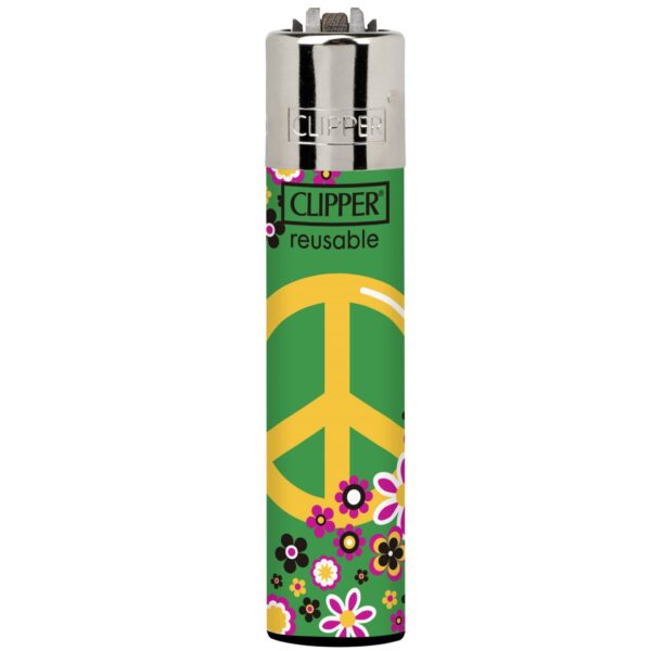 Klasiskās formas Šķiltavas Clipper Flower Power 3 ar krāsainu ziedu grafiku Klasiskās formas Šķiltavas Clipper Flower Power 3 ar krāsainu ziedu grafiku