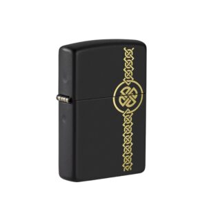 Oriģinālās Zippo šķiltavas melnas matētas ar ķeltu krusta un mezglu dizainu un vēja aizsardzību