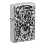 Oriģinālās Zippo šķiltavas ar 3D skrūvju un instrumentu emblēmu un vēja aizsardzību
