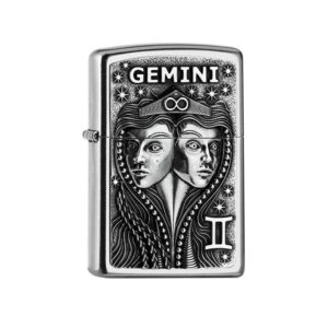 Oriģinālās Zippo šķiltavas Zodiac Dvīņi (Gemini) ar gravējumu un vēja aizsardzību