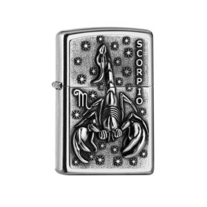 Oriģinālās Zippo šķiltavas Zodiac Skorpions (Scorpio) ar gravējumu un vēja aizsardzību