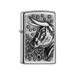Oriģinālās Zippo šķiltavas Zodiac Vērsis (Taurus) ar vēja aizsardzību un mūža garantiju
