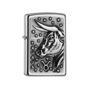 Oriģinālās Zippo šķiltavas Zodiac Vērsis (Taurus) ar vēja aizsardzību un mūža garantiju