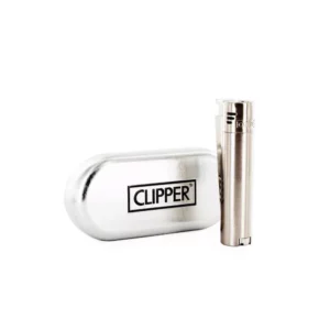Metāla šķiltavas Clipper Jet Flame Silver ar oriģinālo futrāli