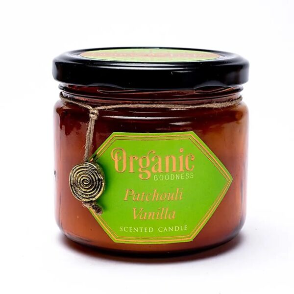 Sojas vaska svece Organic Goodness Patchouli Vanilla stikla traukā Sojas vaska svece Organic Goodness Patchouli Vanilla stikla traukā