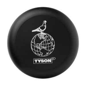 Metāla smalcinātājs TYSON 2.0 Pigeon 56mm no augšas ar baloža un globusa logotipu