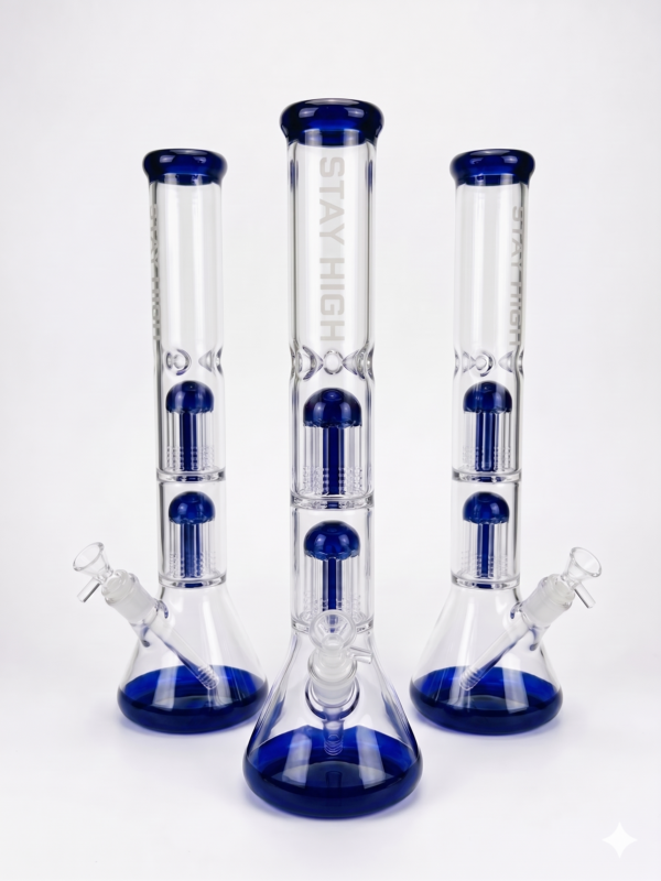 Pelēka stikla ūdenspīpe STAY HIGH 'Hidra' 40 cm no bieza borosilikāta stikla