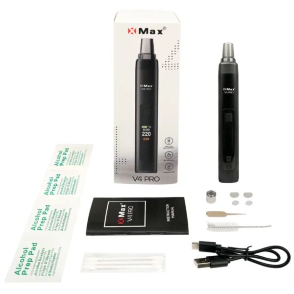 Pilna XMax V4 Pro konvekcijas vaporizatora komplektācija ar kasti un tīrīšanas piederumiem