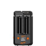 Mighty+ Storz & Bickel Vaporizer no priekšas ar spilgtu digitālo ekrānu un temperatūras rādījumiem.