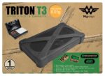 My Weigh Triton T3 elektronisko svaru (400g x 0.01g) oriģinālais kartona iepakojums, kurā norādītas galvenās specifikācijas, 3 gadu garantija un triecienizturīgā korpusa īpašības
