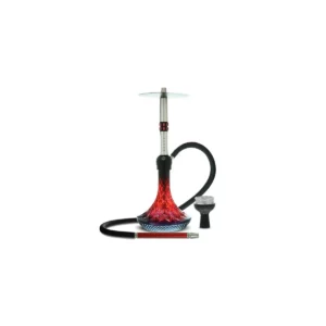 Sarkanas krāsas ūdenspīpe MS Black Diamond Ruby Flame ar dimanta formas kolbu un šļūteni