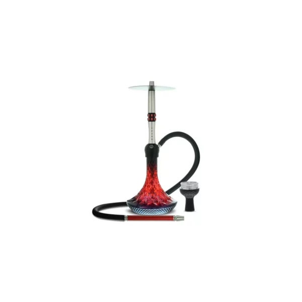 Sarkanas krāsas ūdenspīpe MS Black Diamond Ruby Flame ar dimanta formas kolbu un šļūteni