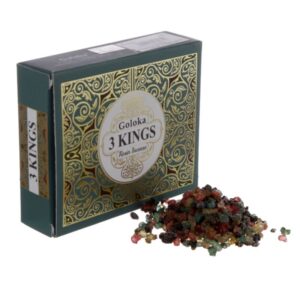 Goloka 3 Kings dabīgie aromātiskie sveķi 30g kastītē, krāsains vīraku maisījums, смесь смол три короля, natural 3 kings resin incense blend