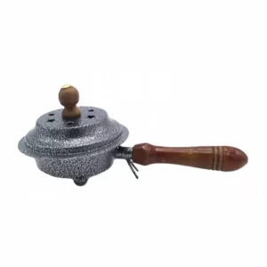 Metāla vīraka trauks ar koka rokturi un vāciņu aromātisko sveķu kvēpināšanai, курильница с ручкой, metal incense burner with wooden handle