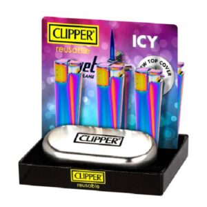 Vēja izturīgas šķiltavas Clipper Metal Jet Flame Icy stendā, windproof clipper lighter display
