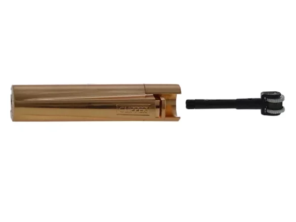 Šķiltavas Clipper Metal Rose Gold ar izjauktu mehānismu un kramu tabakas blietēšanai, clipper metal flint system