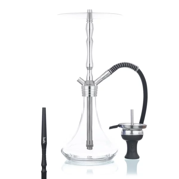 Ūdenspīpe Aladin MVP 460 Gastro M1 Clear ar caurspīdīgu stikla kolbu un sudraba šahtu, clear glass hookah