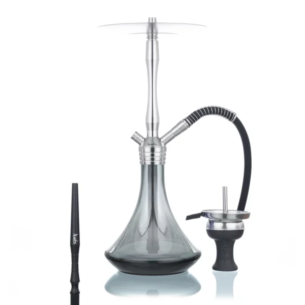 Ūdenspīpe Aladin MVP 460 Gastro M1 Shiny Black ar sudraba nerūsējošā tērauda šahtu un melnu kolbu, hookah aladin mvp 460