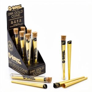 G-Rollz 24K Gold Cone ekspozīcijas kastīte ar stikla mēģenēm vairumā | Bongi.lv